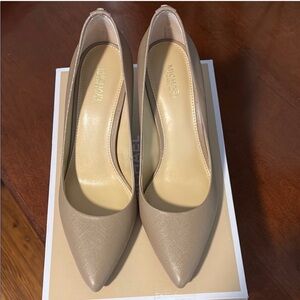 Michael Kors Taupe pumps.  Wooden heel.